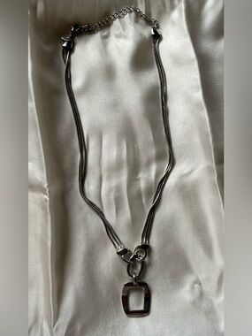 Silver Double- Strand Pendant Necklace - Modern Geometric Style